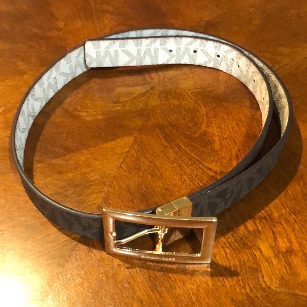 Michael Kors Reversible MK Logo Rectangle Buckle Belt